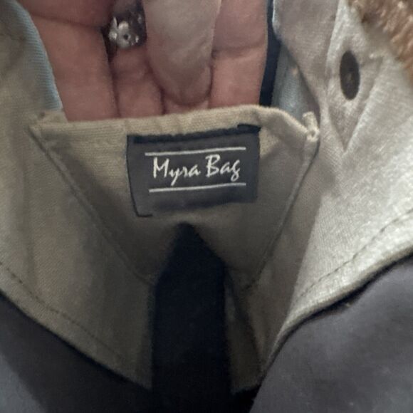 Myra Leather  Double Wine Bottle Bag Tote  Cowhide Leather Canvas - Picture 7 of 12